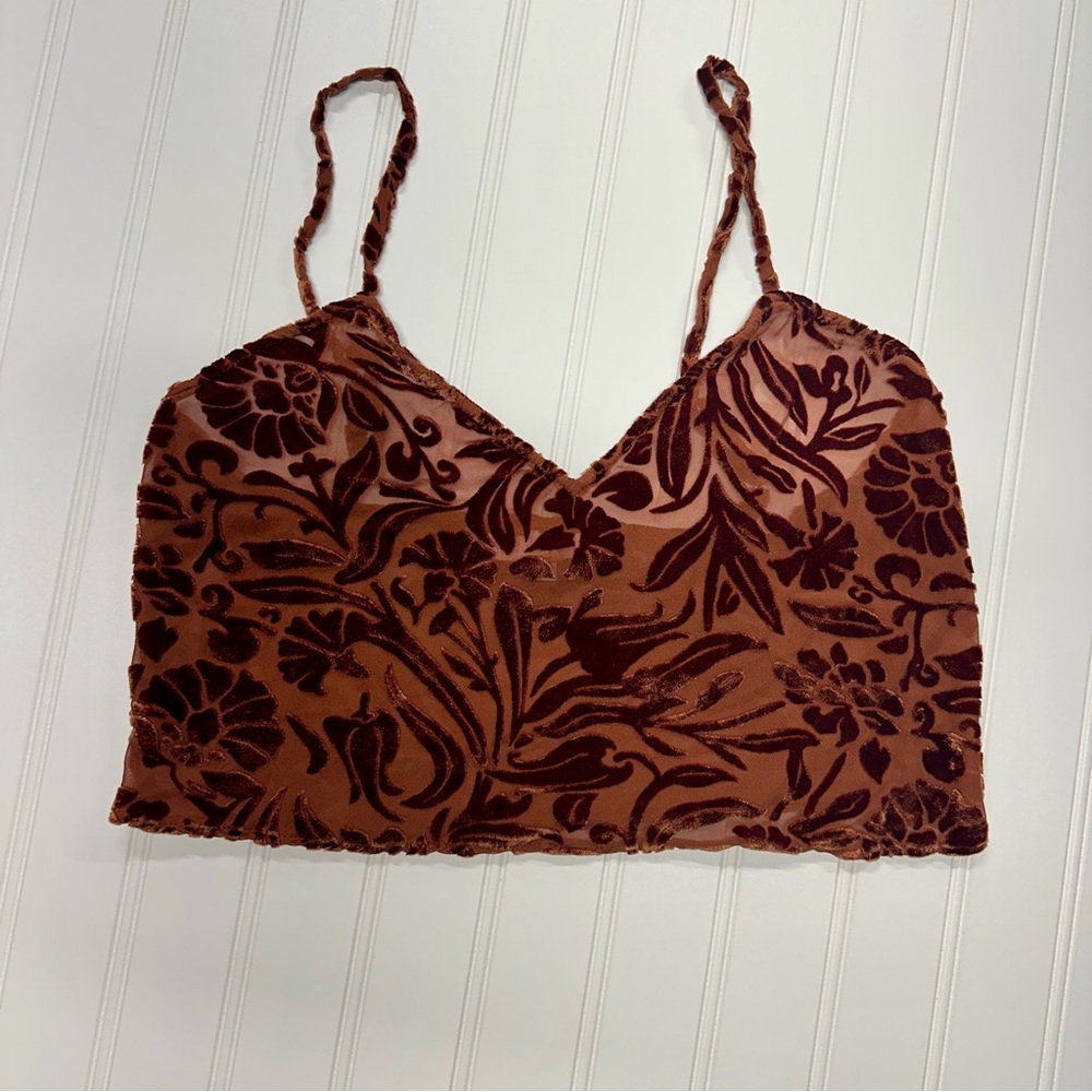 Victoria’s Secret Velvet Burnout Floral Crop Top | Brown | XS